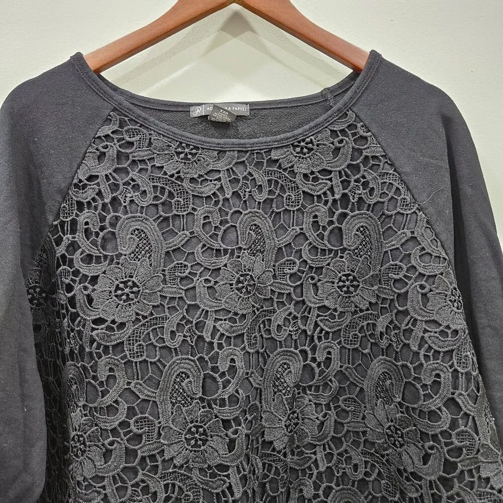 Adrianna Papell Womens Lace Overlay Sweater XXL Black Romantic goth Dark Fairy